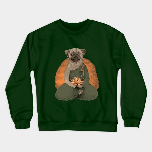 meditating pug with lotus flower 1 Crewneck Sweatshirt by KindSpirits